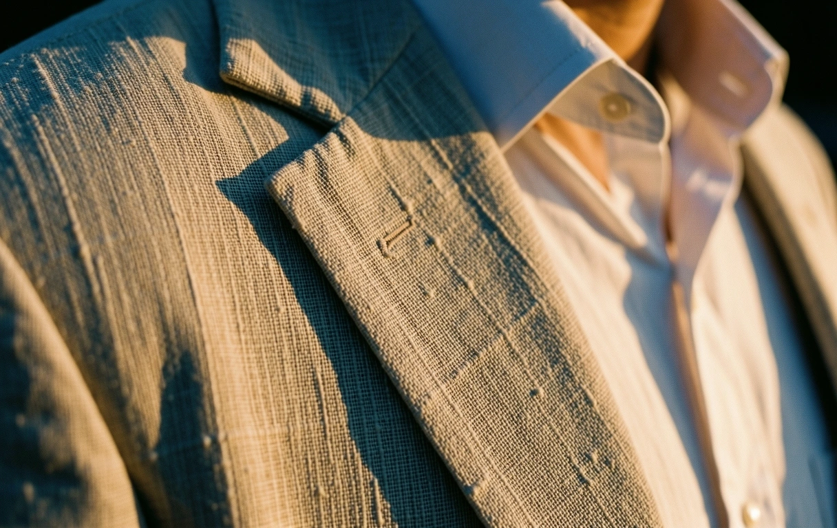 Textural detail of linen tailoring